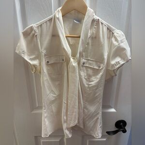 Suzy Shier Cream Blouse with Tie Neck